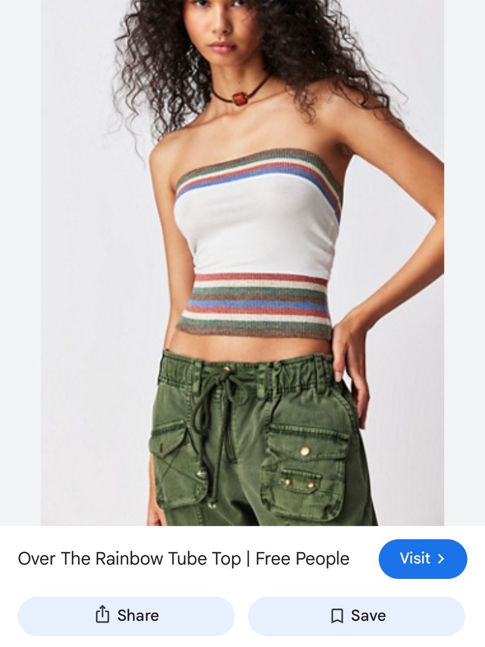 Free People White Strapless Tube Top with Rainbow Stripes
